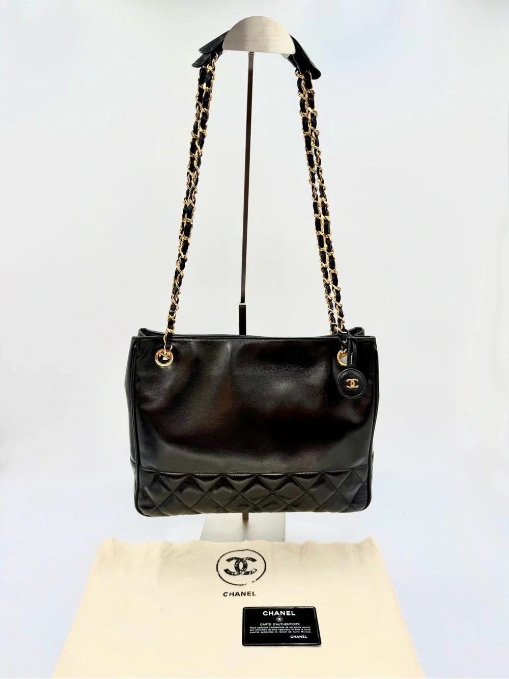 CHANEL Black Vintage Shoulder Bag  W/Authenticity Card, Dust Bag and Entrupy COA